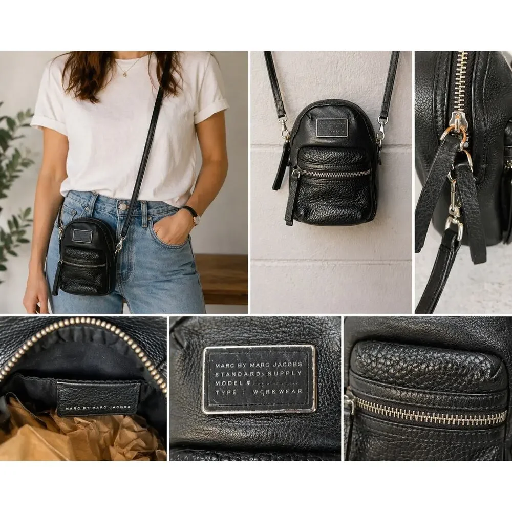 Marc by Marc Jacobs Standard Supply Mini Leather Xbody Backpack Black Zip Bag - Picture 3 of 11